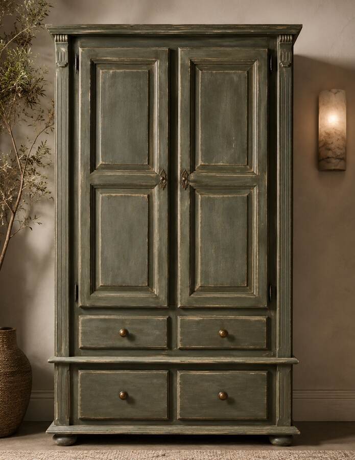 Door MACY vernieuwde groene vintage kast
